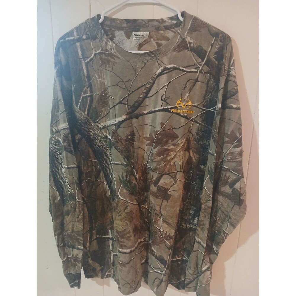 Realtree XL Camo Long Sleeve Hunting Shirt Brown Performance Woodland Camouflage